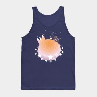 "Home Planet" in orange, purple, and white with a ring of white stars - a whimsical world Tank Top